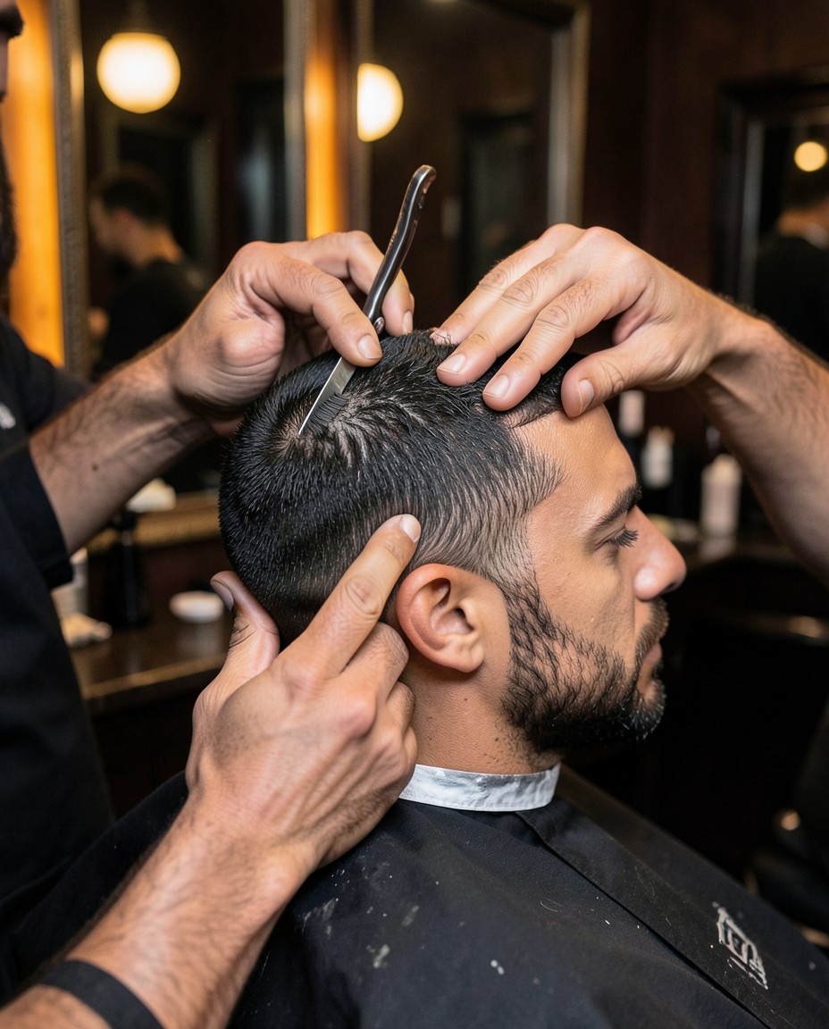 Detalle de un corte masculino con textura